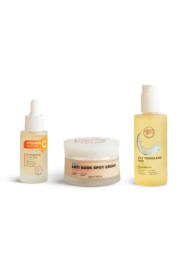 Vitamin C Serum Cilt Aydınlatıcı + Leke Karşıtı Yüz Kremi + Yüz Temizleme Yağı